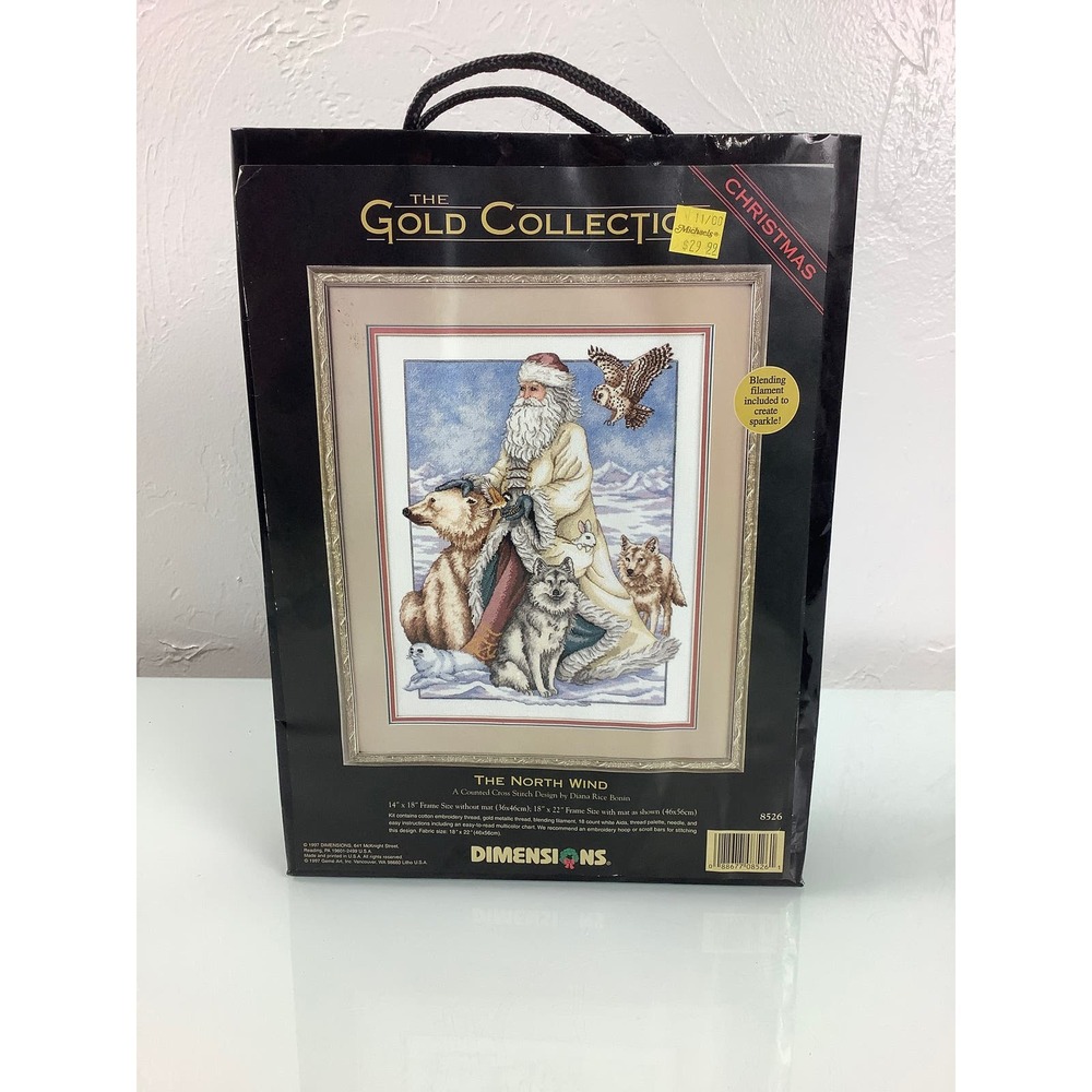 VTG Dimensions The North Wind Santa Cross Stitch Kit Gold collection NEW Sealed